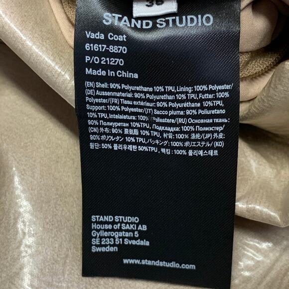 STAND STUDIO Size S Vada Beige Faux Leather Belted Trenchcoat - Picture 11 of 11